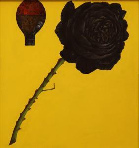 SCHARPF Manfred 1945,Schwarze Rose vor gelbem Hintergrund,2005,Zeller DE 2021-06-23