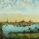 SCHAUM Bernhard 1880-1916,Prospect of Rostock with ships at the dock,1910,Bruun Rasmussen 2013-02-26