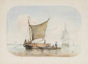 SCHAUMBURG Julius 1836-1886,Sailing boats before Dutch shore,1859,Bernaerts BE 2017-06-21