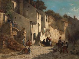SCHAUSS Ferdinand 1832-1916,Straßenszene in einem Bergdorf bei Rom,1862,Galerie Bassenge 2022-06-02