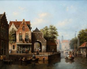 SCHEERBOOM Andries 1832-1885,Activities along a canal,1856,Venduehuis NL 2023-05-25