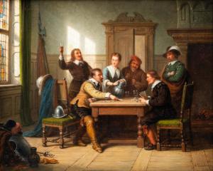 SCHEERBOOM Andries 1832-1885,Soldiers drinking and playing card games,Venduehuis NL 2023-05-25
