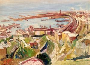 SCHEINHAMMER Otto 1897-1982,Blick von der Höhe auf den Hafen von Genua,1948,Zeller DE 2024-04-04
