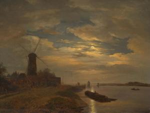 SCHELFHOUT Andreas 1787-1870,Canal landscape in the moonlight,1820,Galerie Koller CH 2024-03-22