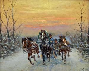 SCHELOUMOFF Afanasij Ivanovich,Troika Sleigh in Winter Landscape,David Duggleby Limited 2023-12-08
