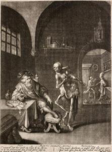 SCHENCK Pieter I 1660-1718,La Mort jouant du violon devant un avare,De Maigret FR 2020-12-04