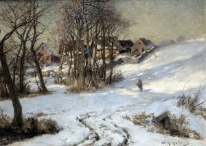 SCHENKER Jacques Matthias 1854-1927,Village in winter,Peter Karbstein DE 2021-03-13