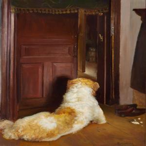 scherbakov,Doorway with a dog lying in wait for a cat,Bruun Rasmussen DK 2009-11-24