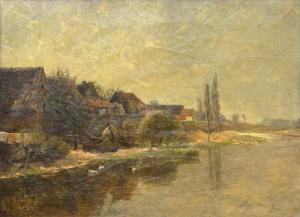 SCHERBRING Carl,A river view with buildings on the bank,1889,Andrew Smith and Son 2014-02-11