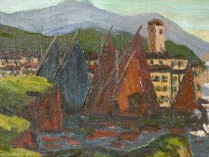 SCHERER Fritz 1877-1929,Boats in a lagoon with buildings,John Nicholson GB 2021-04-21