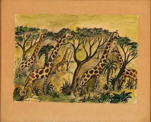 SCHERFIG Hans 1905-1979,Composition with five giraffes in the jungle,Bruun Rasmussen DK 2019-01-08