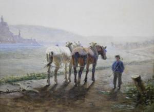 SCHERMER Cornelis Albertus J 1824-1915,Trekpaarden aan een rivieroever, mogelijk bij Din,Venduehuis 2022-10-11