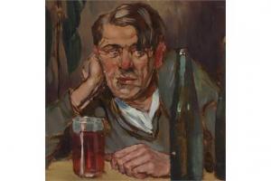 SCHESTAK Will 1918-2012,Junger Mann am Tisch mit Glas und Flaschen,Heickmann DE 2015-06-13
