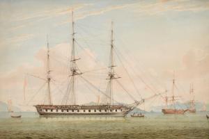 SCHETKY John Christian 1778-1874,H.M.S. Spartan, at anchor off Malta (c.1815),Tennant's 2021-07-17
