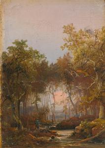 SCHEUREN Caspar Johan Nepomuk 1810-1887,Hunter in the forest at sunset,Villa Grisebach DE 2023-06-01