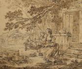 SCHIEL Johann Nicklaus 1751-1803,JEUNE MÈRE AVEC SES ENFANTS DEVANT UNE ,1779,Boisgirard - Antonini 2018-08-12