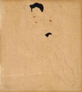 SCHIELE Egon 1890-1918,Akt mit schwarzem Haar und unter dem Kopf verschrä,1909,Sotheby's 2024-03-07