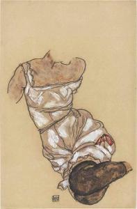 SCHIELE Egon 1890-1918,Weiblicher Torso in Unterwäsche und schwarzen Strü,1917,Christie's 2015-05-11