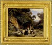 SCHIESS Traugott 1834-1869,Hirtin mit Schafherde bei Wasserfall an de,1859,Galerie Widmer Auktionen 2009-10-30