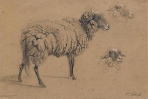 SCHIESS Traugott 1834-1869,Study of a sheep,1855,Galerie Koller CH 2017-12-08