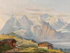 SCHIFFER Anton,A view of Eiger Mönch and Jungfrau from Scheidegg,1840,Palais Dorotheum 2024-02-21