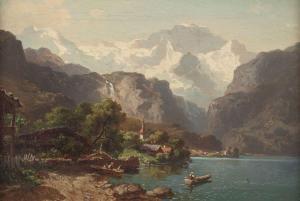 SCHIFFMANN Jost Joseph Niklaus 1822-1883,A scene at the Lake Thun with ,Hargesheimer Kunstauktionen 2022-09-07