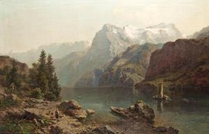 SCHIFFMANN Jost Joseph Niklaus,Alpine lake with boat and goatherd,1881,Peter Karbstein 2019-07-06