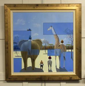 SCHILLING Patrick 1949,elephant, giraffe and zebra with jockeys,Henry Adams GB 2024-01-25