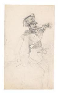 SCHINDLER Carl 1821-1842,An officer at horse blowing the muster,Palais Dorotheum AT 2016-03-30