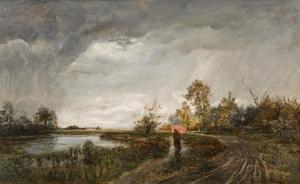 SCHINDLER Jakob Emil 1842-1892,LANDSCAPE IN THE RAIN,1880,im Kinsky Auktionshaus AT 2023-06-20