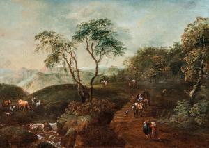 SCHINNAGL Maximilian Joseph 1697-1762,Tájkép vándorokkal és pásztorokkal,Nagyhazi galeria 2019-12-03
