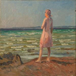 SCHIOLER Henning 1898-1966,Coastal scene with a girl enjoying the view,Bruun Rasmussen DK 2011-04-04