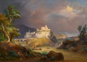 SCHIRMER Johann Wilhelm 1807-1863,Landschaft mit Burg bei Gewitter-Stimmung,Van Ham DE 2024-01-30