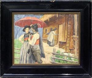 SCHLABITZ Adolf Gustav,Vor einer Almhütte stehendes Paar im Regen,Reiner Dannenberg 2020-09-17