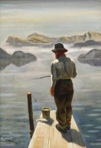 SCHLAGETER Karl 1894-1990,Der Angler Rückenansicht eines auf einem Bootssteg,1928,Mehlis 2017-08-24