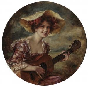 SCHLEGEL Karl A 1800-1900,Young woman with guitar,Neumeister DE 2021-04-14