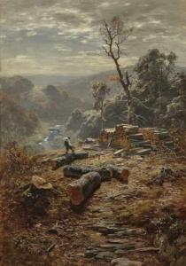 SCHLEICH Eduard II 1853-1893,Forest landscape with woodworker,Neumeister DE 2019-09-25