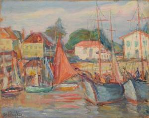 SCHLEIFER Savery 1888-1943,Bateaux à quai devant un village,Rossini FR 2015-06-18