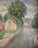 SCHLEIFER Savery 1888-1943,Maisons au bord de la route temps gris,Rossini FR 2015-06-18