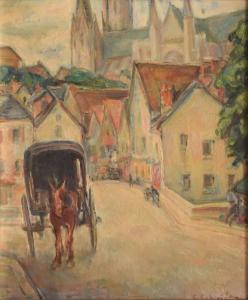 SCHLEIFER Savery 1888-1943,Rue et calèche devant la cathédrale,Rossini FR 2015-06-18