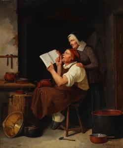 SCHLEISNER Christian Andreas 1810-1882,A brass finisher and his wife reading i,1844,Bruun Rasmussen 2022-11-14