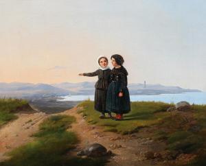 SCHLEISNER Christian Andreas,Landscape with two small girls,1860,Bruun Rasmussen 2022-10-24