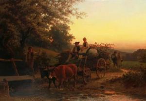 SCHLESINGER Carl 1825-1893,Bauern auf dem Heimweg im Abendrot,1866,Walldorf DE 2018-08-18