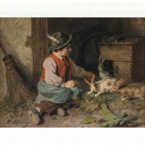 SCHLESINGER Felix 1833-1910,Bauernjunge mit drei Hasen,Neumeister DE 2023-12-06