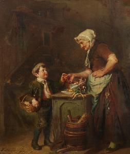 SCHLESINGER Felix 1833-1910,Interieur mit einer Händlerin und einem jungen Kun,Lempertz 2023-11-18