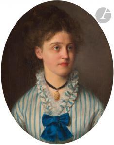 SCHLESINGER Henry Guillaume 1814-1893,Portrait de femme au médaillon et noeud bleu,Ader 2024-02-16