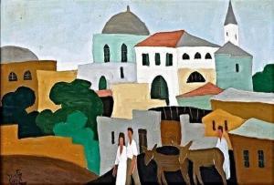 SCHLESINGER Samuel 1896-1986,Figures with donkeys in Jerusalem,Matsa IL 2017-06-26