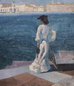 SCHLICHTING Max 1866-1937,Sommer in Venedig. Eine elegante Dame in weißem Kl,Nagel DE 2019-10-16