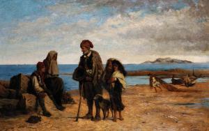 SCHLOSSER Carl,Figures in Conversation on a Beach, with a Fisherm,1881,John Nicholson 2019-12-18