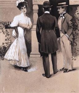 Schlosser Robert 1880-1943,Lady and two gentlemen,1908,Vltav CZ 2021-11-04